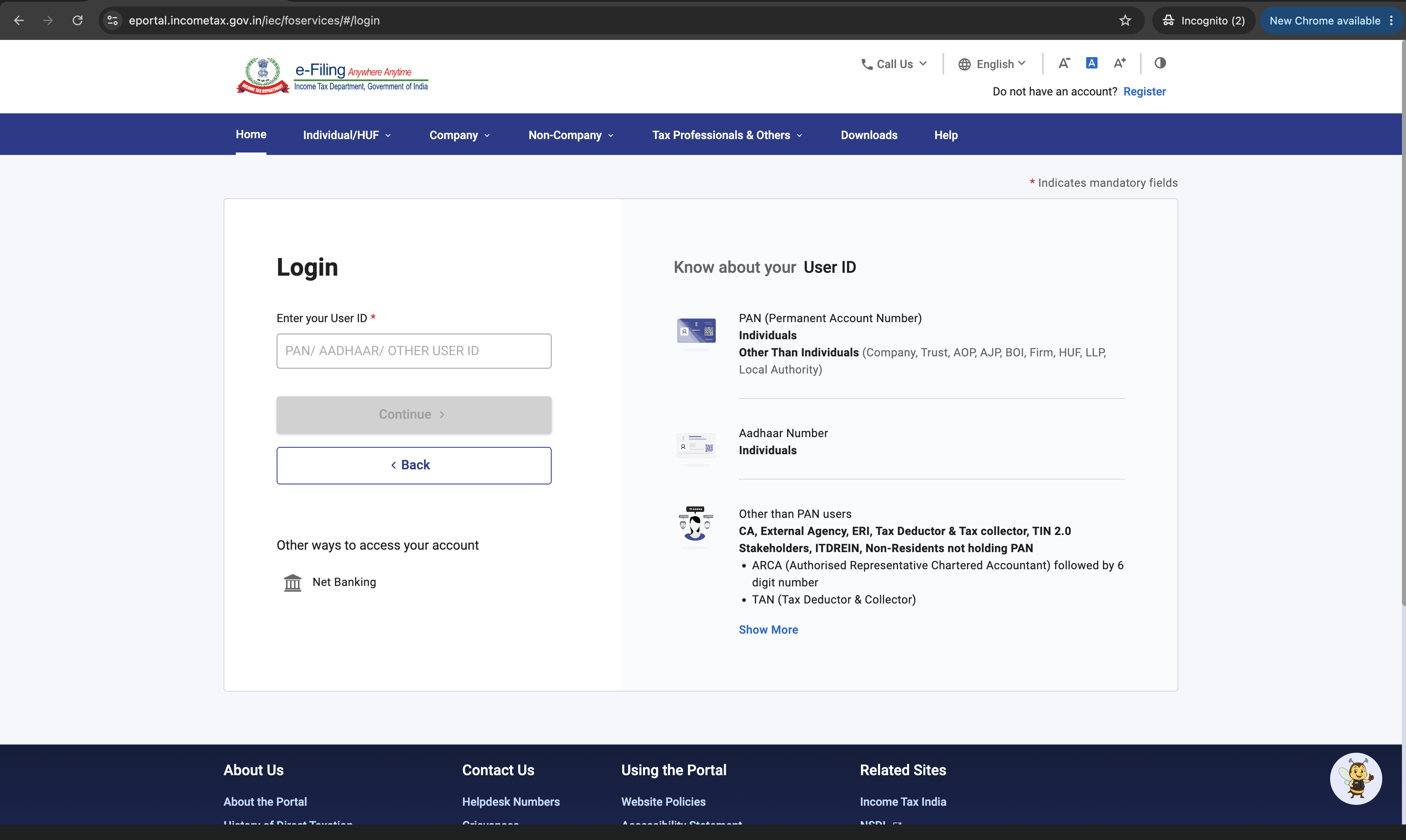 Login to income tax portal